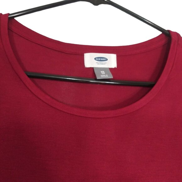 Old Navy Blouse Womens Extra Small Burgundy Tunic Long Sleeve Crew Neck Relaxed - Picture 8 of 10